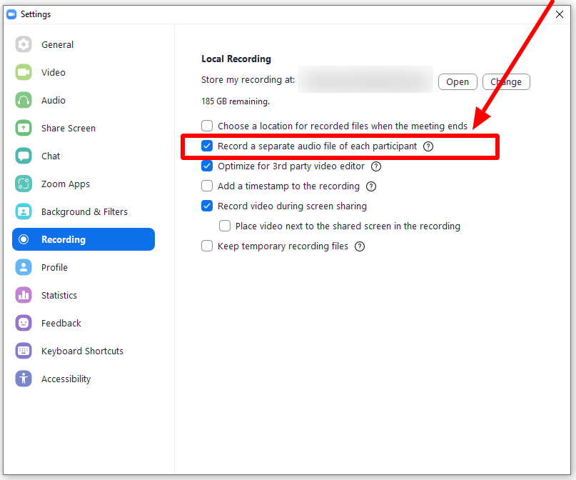 zoom recording separate tracks